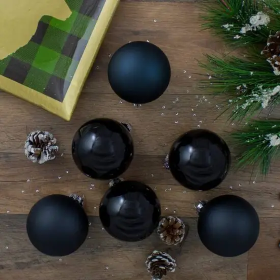 6ct. 3.25" 2-Finish Black Glass Ball Ornaments {5}