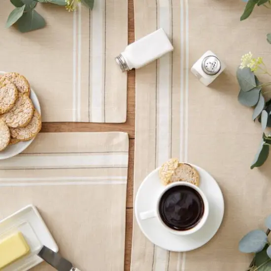 DII&reg; French Stripe Placemats, 6ct. White and Taupe {8}