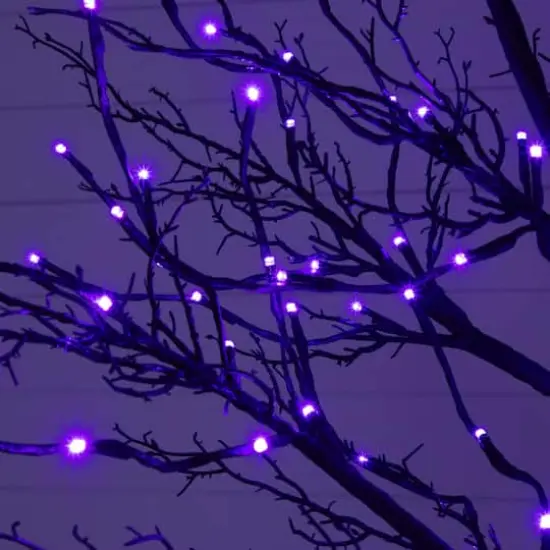 8ft. Pre-Lit Halloween Deluxe Black Twig Artificial Tree with 216 Orange & Purple LED Lights {5}