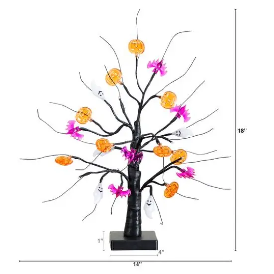 18in. Pre-Lit Artificial Halloween Ghost, Bats & Pumpkins 24 LED Lighted Ornament Tree {3}