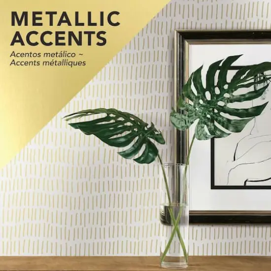 RoomMates Tick Marks Peel & Stick Wallpaper Gold and White {5}