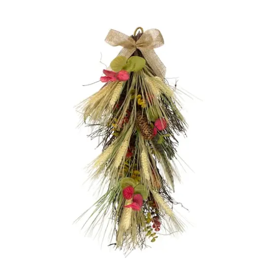 2ft. Autumn Harvest Wheat & Eucalyptus with Feathers Teardrop Swag {1}