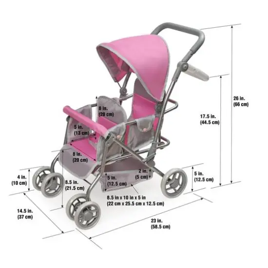 Badger Basket Gray & Pink Cruise Folding Inline Double Doll Stroller {8}