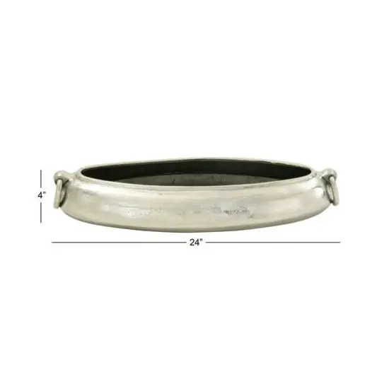 24" Silver Aluminum Contemporary Elongated Bowl {5}