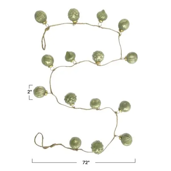 Hello Honey&reg; 6ft. Olive Green Embossed Mercury Glass Ball Ornament Garland {4}