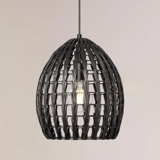 Hello Honey&reg; Persephone Black Metal & Handwoven Rattan Ceiling Light {3}