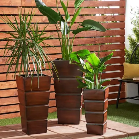 Brown Metal Rustic Planter Set {9}