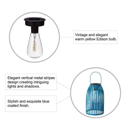 Glitzhome&reg; 10" Woven Solar Powered Outdoor Hanging Lantern Blue {9}