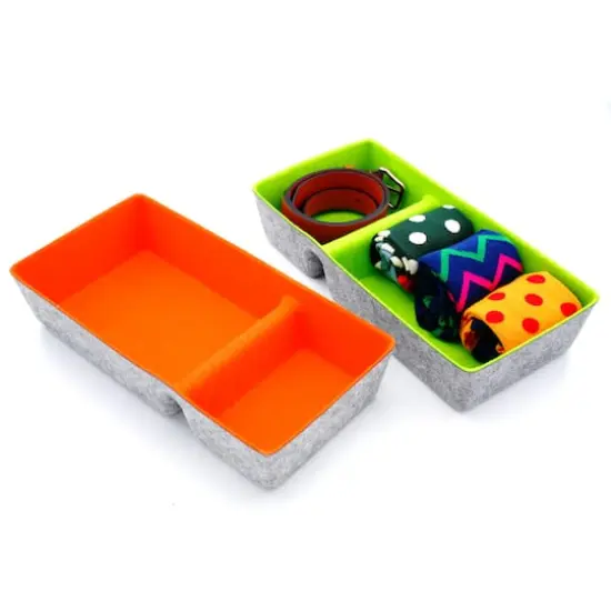 Welaxy Felt 2 Piece Divided Drawer Organizer Trays Orange and Green {8}
