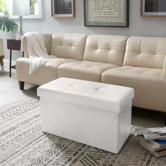 Simplify Faux Leather Double Folding Storage Ottoman Ivory {6}