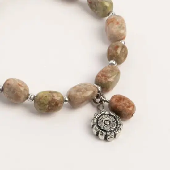 John Bead Jasper Creativity Natural Brown Unakite Gemstone Bracelet {3}