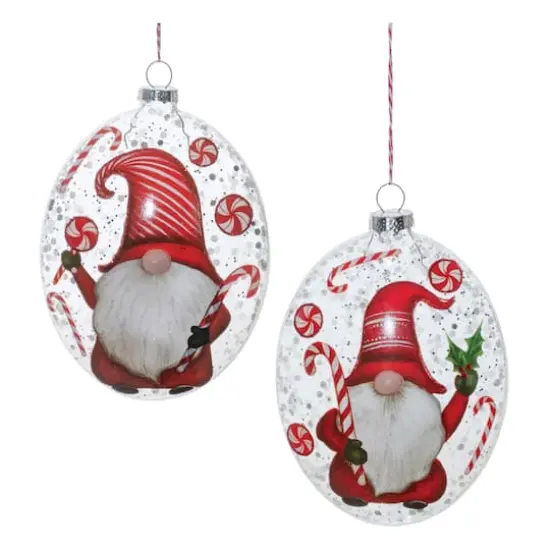 Peppermint Gnome Glass Disc Ornament Set {3}
