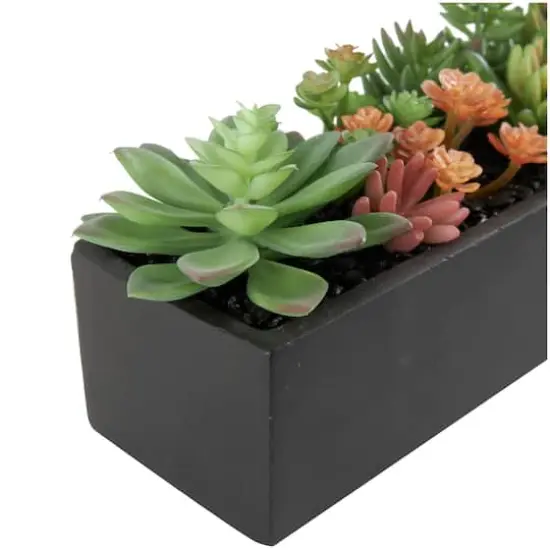 13" Green Faux Succulent in Black Rectangular Planter {4}