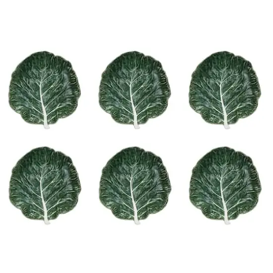 Hello Honey&reg; 9" Green Hand-Painted Embossed Stoneware Cabbage Plates, 6ct. {1}