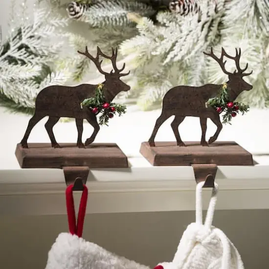 Glitzhome&reg; 6.5" Reindeer Stocking Holder Set {3}