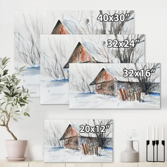 Designart - Old Abandoned Wooden House In Winter Picture - Traditional Canvas Wall Art Print {5}