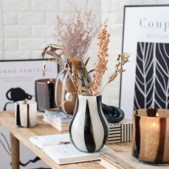 Hello Honey&reg; 6" Striped Votive Candle Holder Brown {3}