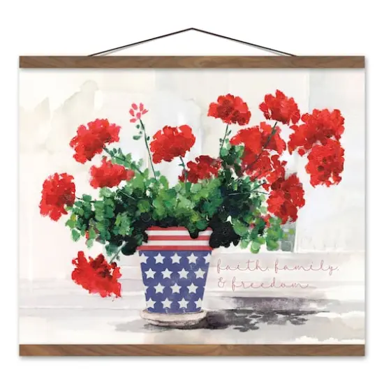 Patriotic Florals Teak Hanging Canvas {1}