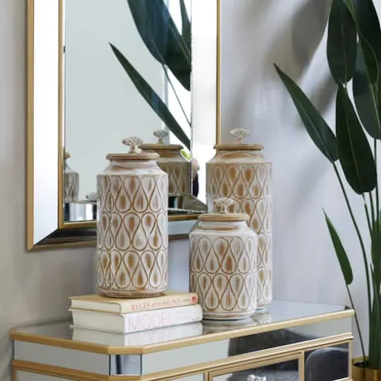 Brown Traditional Decorative Jars, Set of 3" 16", 13", 10" {8}