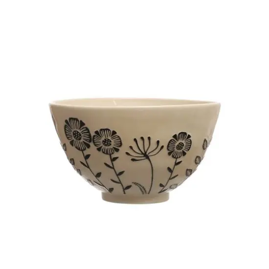 Hello Honey® 12" Cream & Black Embossed Flowers Hand-Painted Stoneware Serving Bowl {3}