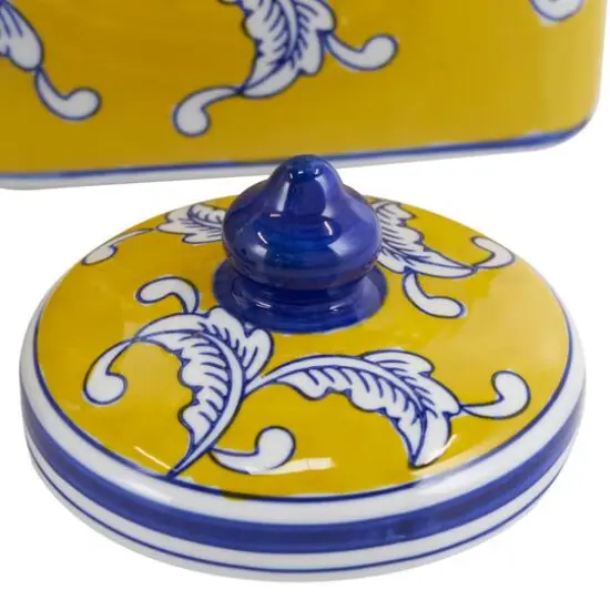 Yellow & Blue Ceramic Floral Decorative Jar Set {5}