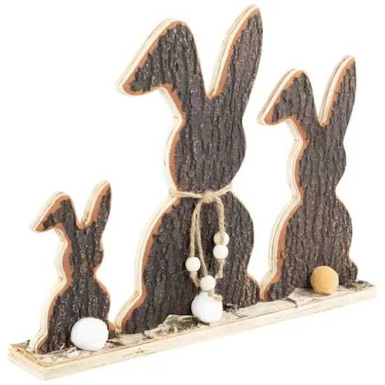 15.75" Rabbit Trio Wooden Tree Bark Easter Decoration {5}