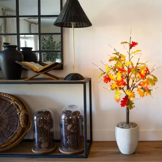 4ft. Pre-Lit Autumn Maple Artificial Fall Tree with Pinecones, Acorns and 60 Warm White LED Lights {9}