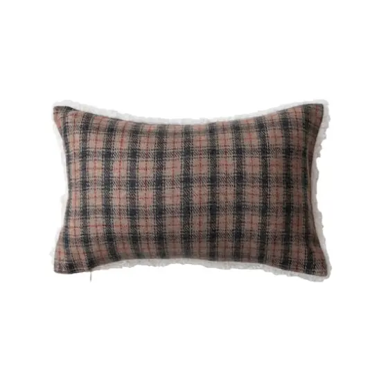 Hello Honey&reg; 14" x 9" Multicolor Plaid Woven Wool Blend Lumbar Pillow with Sherpa Back {1}