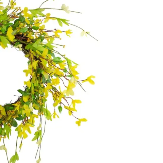 20" Yellow Forsythia & Leaves Artificial Spring Floral Wreath {5}