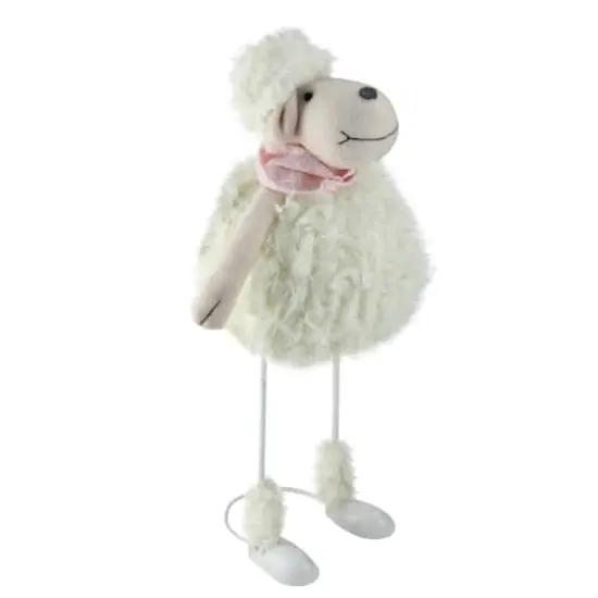 16" Shaking Faux Fur Sheep with Pink Bandanna Easter Figure {3}