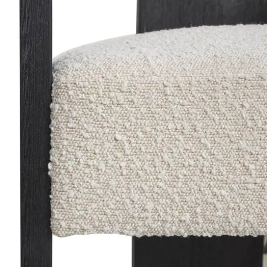 White Curved Back Mid-Century Modern Round Accent Chair with Black Wood Frame {6}