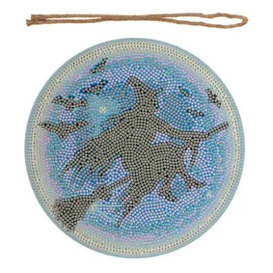 8" Glow-in-the-Dark Witch on Broom Stick Round Wood Plaque Diamond Art Kit by Make Market&reg; {3}