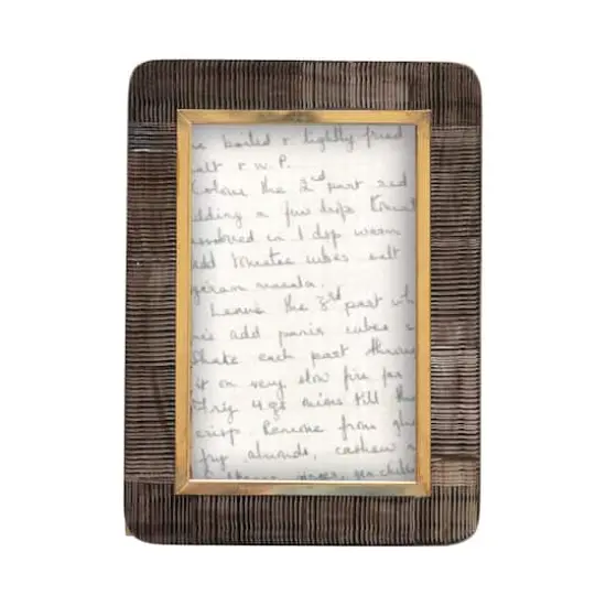 Hello Honey&reg; Black & Natural Hand-Carved Horn 5" x 7" Tabletop Frame with Brass Border {1}