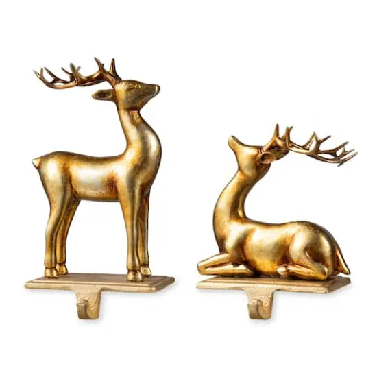 Glitzhome® Gold Standing & Sitting Reindeer Stocking Holder Set {7}
