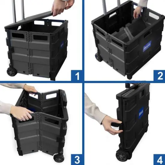BAZIC&reg; Folding Cart on Wheels with Lid Cover Black & Gray {3}