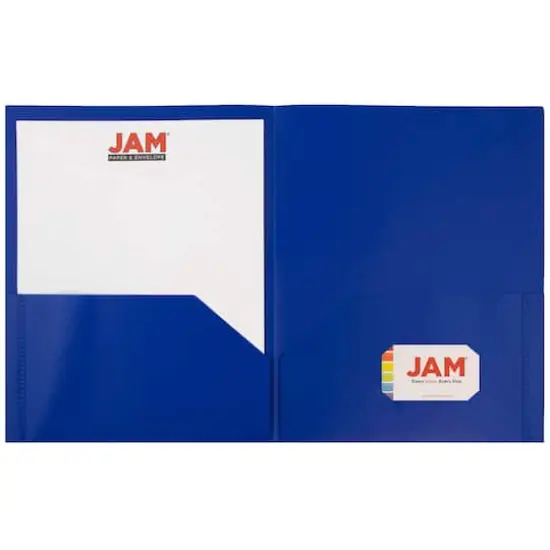 JAM Paper 9.5" x 11.5" Plastic 2 Pocket School POP Folders, 6ct. Blue {5}