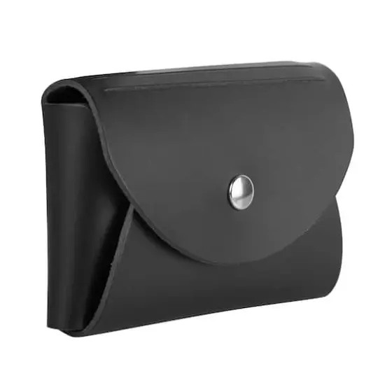 JAM Paper Italian Leather Business Card Holder Case with Round Flap Black {5}