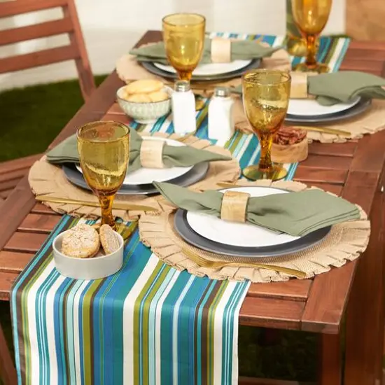 Beachy Stripe Print Outdoor Table Runner, 14" x 72" {5}