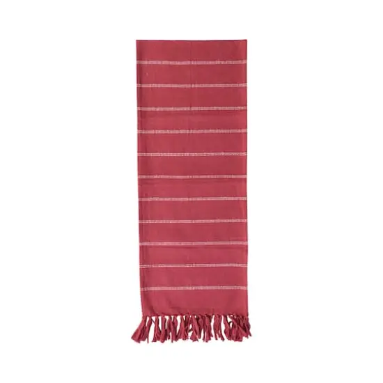 Hello Honey® 72" Red & White Brushed Cotton Flannel Table Runner with Stripes & Fringe {1}
