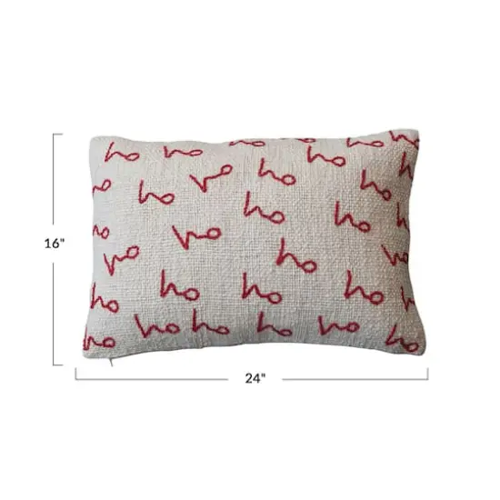Hello Honey® 24" x 16" Red & Natural Ho Ho Ho Woven Cotton Slub Lumbar Pillow {5}