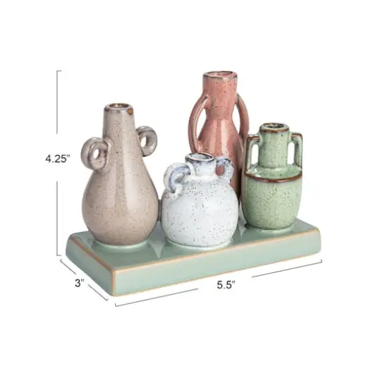 Hello Honey&reg; 5.5" Multicolor with Reactive Glaze Base Mounted Stoneware Vases {4}