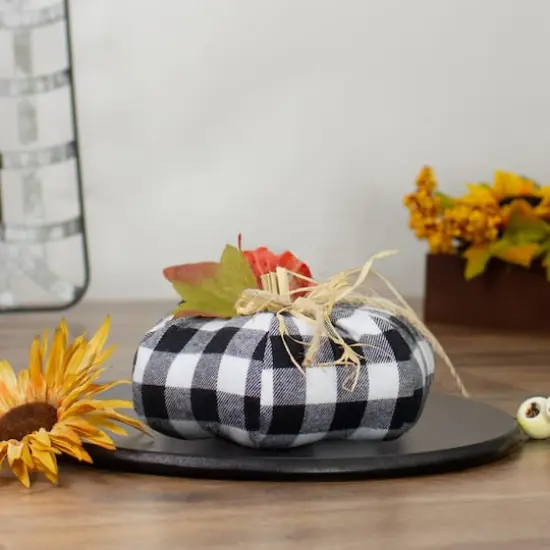 5" White & Black Buffalo Plaid Fall Harvest Pumpkin {3}