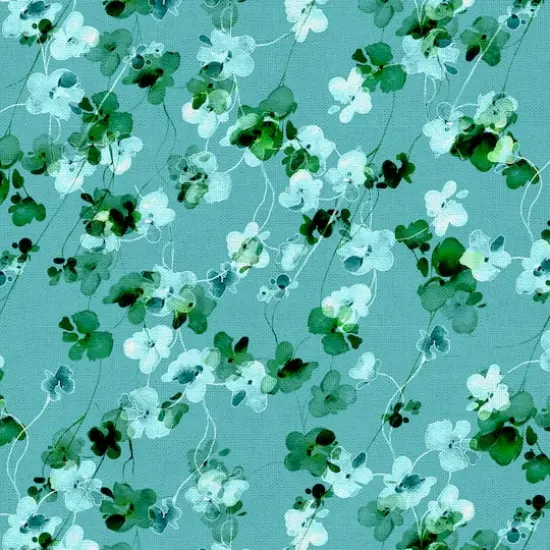 Fabric Editions Turquoise Watercolor Floral Cotton Fabric {4}