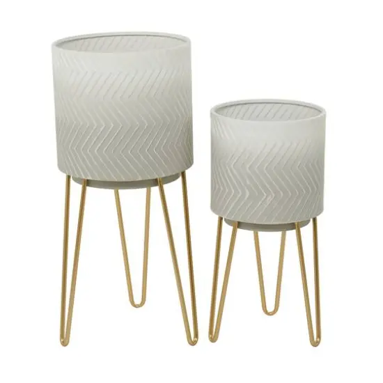 White Metal Modern Planter Set {7}