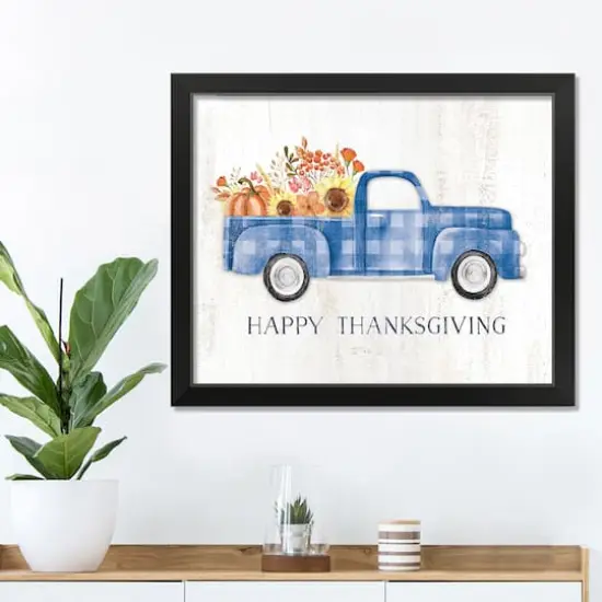 Plaid Truck Happy Thanksgiving Fall Print in Black Frame {1}
