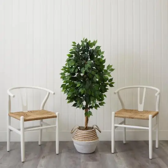 4.5ft. Artificial Ficus Tree with Double Trunk in Handmade Cotton & Jute Basket {4}