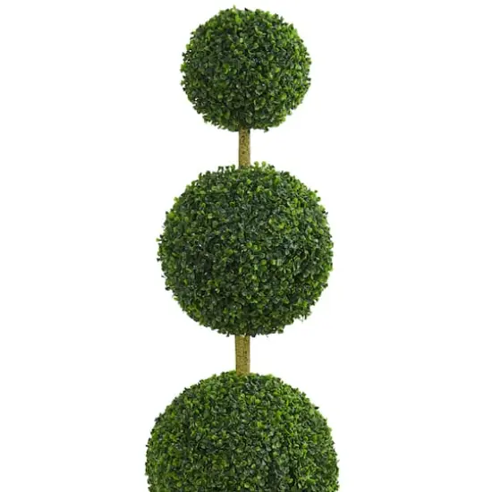 6ft. UV Resistant Artificial Boxwood Triple Ball Topiary Tree in Slate Planter {3}