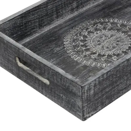 Black Mango Wood Traditional Tray Set {7}