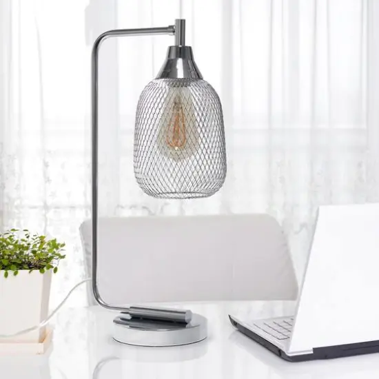Lalia Home 19" Industrial Mesh Desk Lamp Chrome {5}