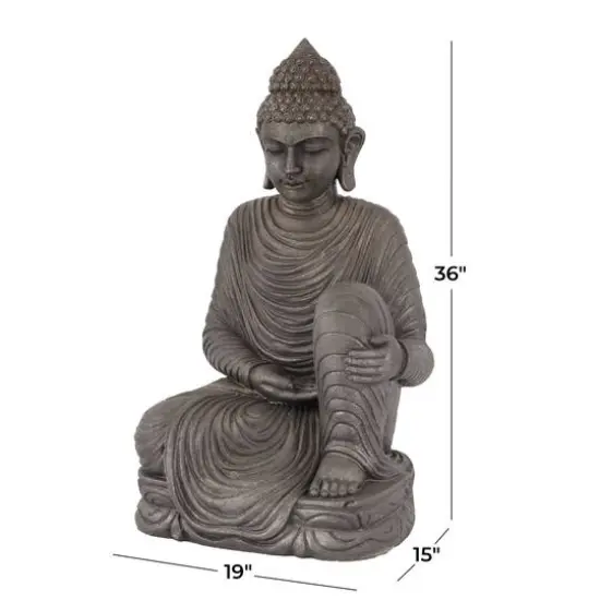 Dark Brown Traditional Buddha Garden Sculpture, 19" x 15" x 36" {7}